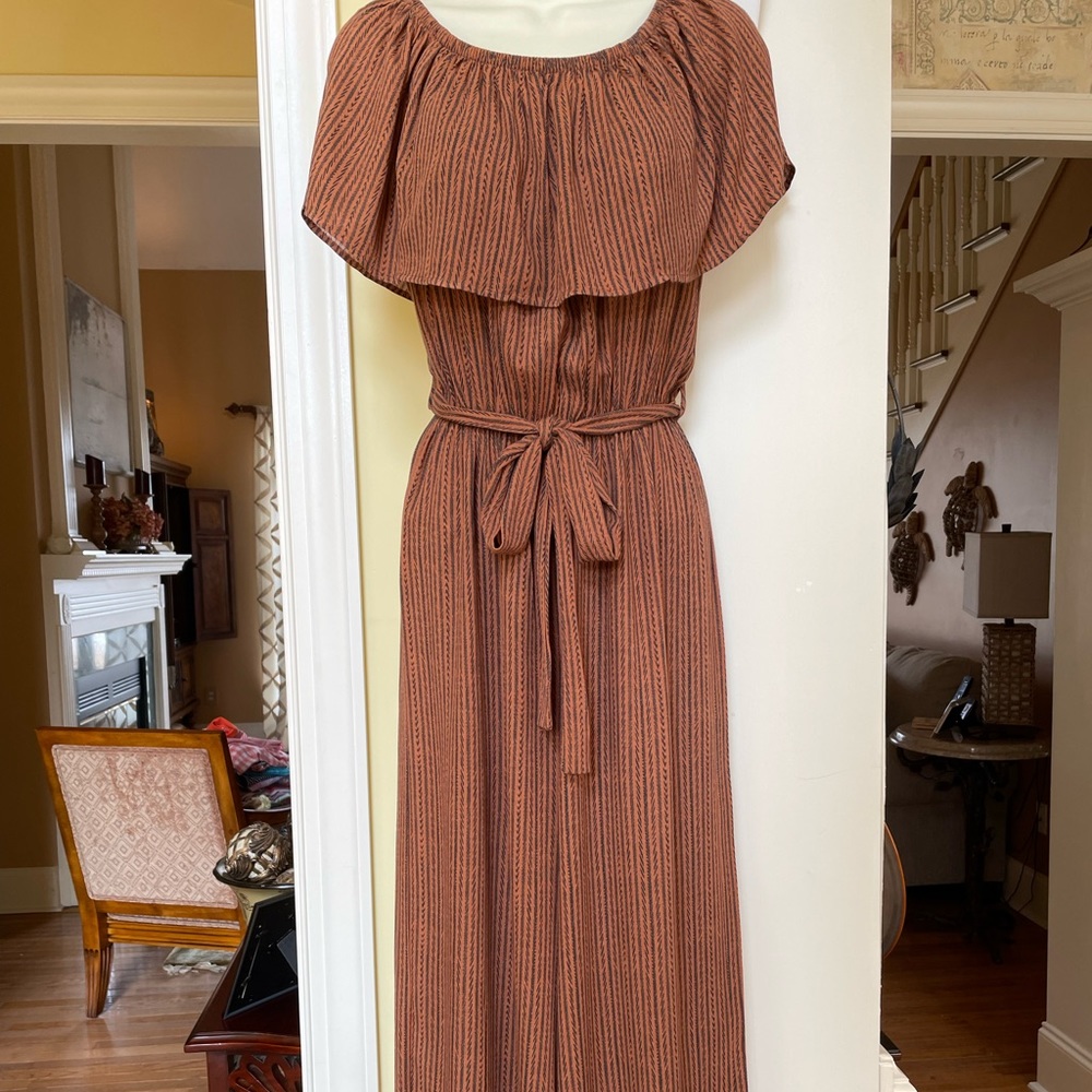 By Together rust & black striped wide leg jumpsuit size small